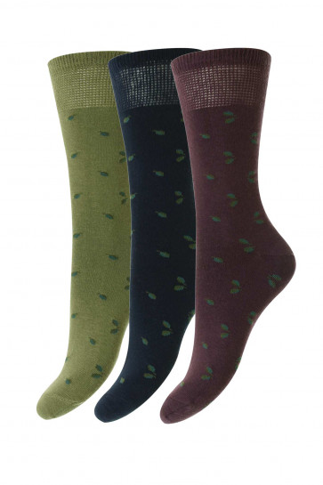 3-Pairs - Leaf Cotton Comfort Top Women's Socks - HJ541/3PK 