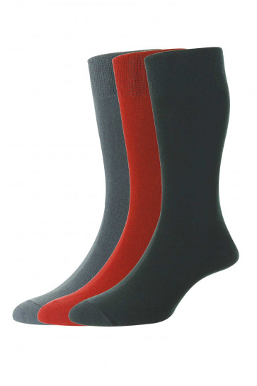 3-Pairs - Plain Organic Cotton Comfort Top Men's Socks - HJ641/3PK - (UK 6-11) 