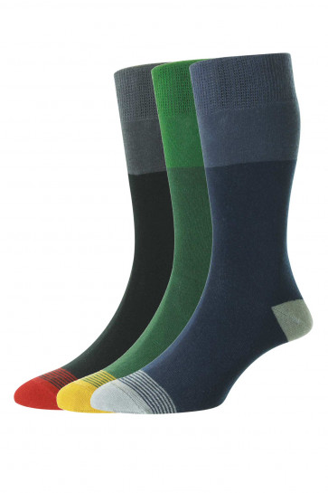 3-Pairs - Contrast Heel & Toe Organic Cotton Comfort Top Men's Socks - HJ642/3PK - (UK 6-11) 