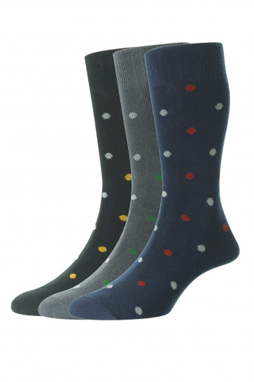 3-Pairs - Motif Spot Organic Cotton Comfort Top Men's Socks - HJ643/3PK - (UK 6-11) 