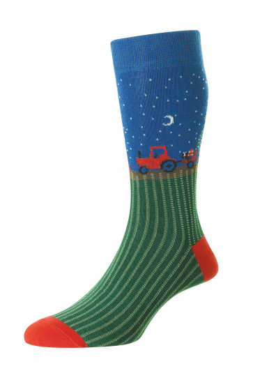 Christmas Farm Scene Cotton Rich Men's Socks - HJ34
