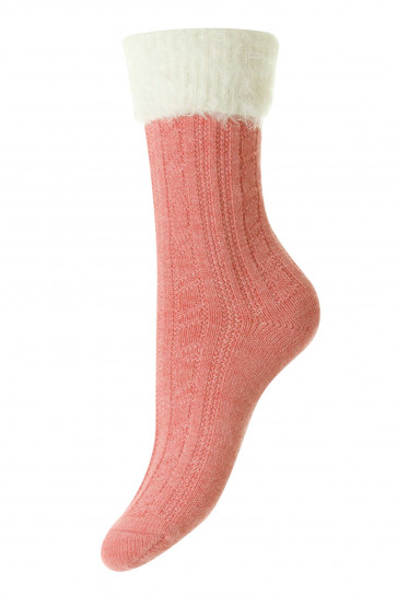 Fluffy Turn-Over-Top Cable Knit Women's Socks - HJ504