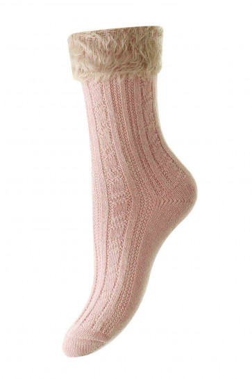 Fluffy Turn-Over-Top Cable Knit Women's Socks - HJ504