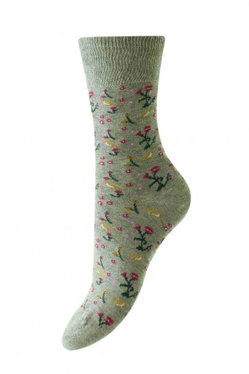 Bird Floral Cotton Comfort Top Women's Socks - HJ542