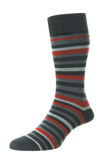 Multi Stripe Comfort Top Organic Cotton Rich Men's Socks - HJ640