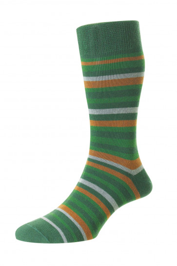 Multi Stripe Organic Cotton Comfort Top Men's Socks - HJ640C