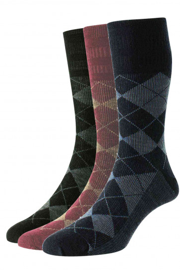 3-Pairs - Argyle - Wool Softop® Men's Socks - HJ96/3PK - (UK 6-11)