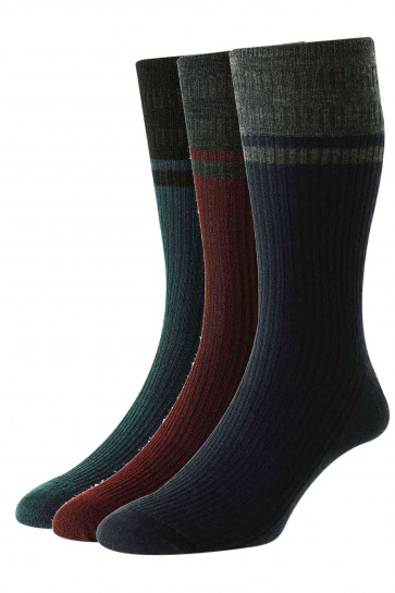 HJ971 - 3-Pairs (6-11) Men's Contrast Stripe Wool Softop® Socks