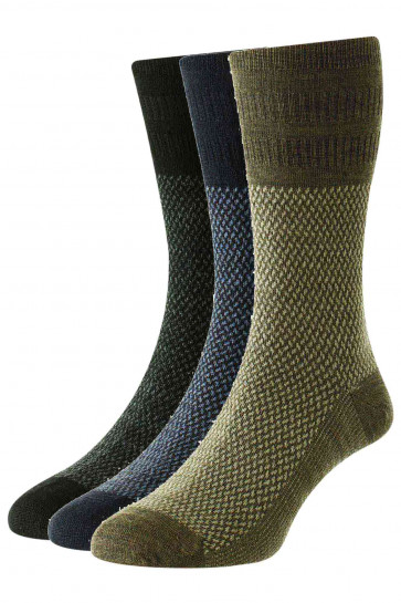 HJ972 - 3-Pairs (6-11) Men's All Over Jacquard Wool Softop® Socks