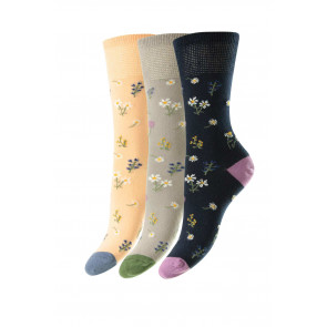 3-Pairs - Floral Cotton Comfort Top Women's Socks - HJ531/3PK    