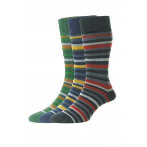 3-Pairs - Multi Stripe Comfort Top Organic Cotton Rich Men's Socks - HJ640/3PK - (UK 6-11)       