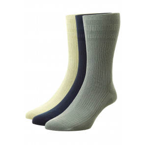 Size 6-11 3 Pairs Mens Taupe Navy Grey Patterned Cotton Gentle Grip Socks