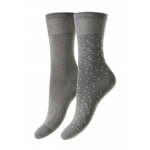 Spot/Stripe Bamboo Comfort Top Women's Socks - 2 Pair Pack - HJ532