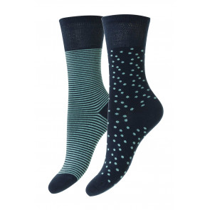 Spot/Stripe Bamboo Comfort Top Women's Socks - 2 Pair Pack - HJ532