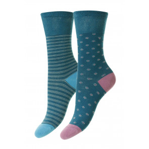Daisy/Stripe Bamboo Comfort Top Women's Socks - 2 Pair Pack - HJ533C