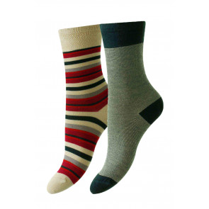 Pin Stripe Bamboo Comfort Top - 2-Pair Pack- Women's Socks - HJ536/2