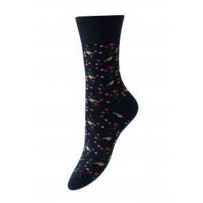 Bird Floral Cotton Comfort Top Women's Socks - HJ542C