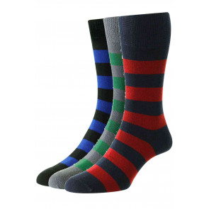 HJ645 - 3-Pairs (6-11) Men's Rugby Stripe Comfort Top Socks