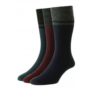 HJ971 - 3-Pairs (6-11)  Men's Contrast Stripe Wool Softop® Socks
