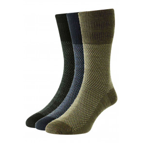 HJ972 - 3-Pairs (6-11)  Men's All Over Jacquard Wool Softop® Socks