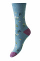 HJ531 - Dusky Blue - 4-7 Floral Cotton Comfort Top Women's Socks