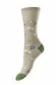 HJ531 - Light Grey - 4-7 - Floral Cotton Comfort Top Women's Socks