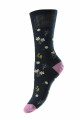 HJ531 - Navy - 4-7 - Floral Cotton Comfort Top Women's Socks 
