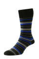  HJ640 - Black/Royal - 6-11 - Multi Stripe Organic Cotton Comfort Top Men's Socks