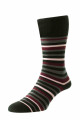 HJ640 - Slate/Burgundy - 6-11 - Multi Stripe Organic Cotton Comfort Top Men's Socks