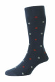 HJ643 - Navy - 6-11 Motif Spot Comfort Top Organic Cotton Rich Men's Socks 