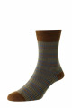 HJ647 - Brown/Blue - 6-11 3 Colour Stripe Bamboo Comfort Top Socks 