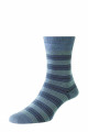 HJ647 - Light Blue/Denim - 6-11 3 Colour Stripe Bamboo Comfort Top Socks