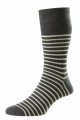 Men's Stripe Cotton Softop® Socks - HJ940-Charcoal/Chalk-6-11