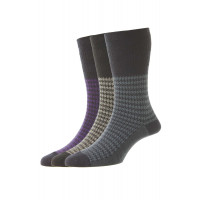 3-Pairs - Houndstooth Wool Softop® Men's Socks - HJ988/3PK - (UK 6-11) 