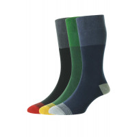 3-Pairs - Contrast Heel & Toe Organic Cotton Comfort Top Men's Socks - HJ642/3PK - (UK 6-11) 